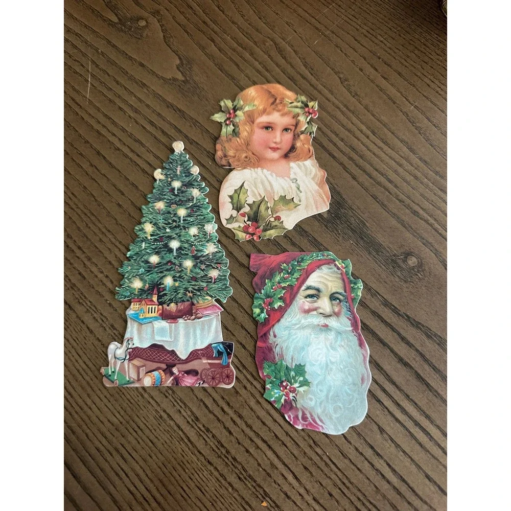 Gifted Line Victorian Christmas Die Cut Paper Scraps Santa Tree Girl Set 3